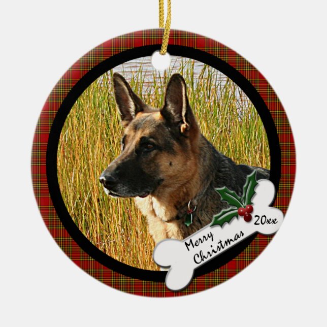 Schäferhund-runde Weihnachtsverzierung Keramikornament (Vorne)