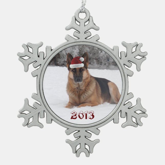 Schäferhund Schneeflocken Zinn-Ornament (Vorderseite)