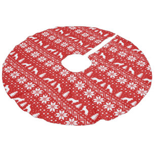 Schäferhund-Silhouette-Muster-Rot Leinenimitat Weihnachtsbaumdecke