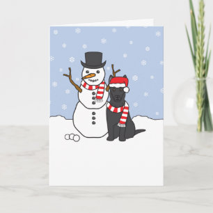 Schäferhund und Schneemann Feiertagskarte