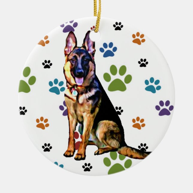 Schäferhund-Verzierung Keramikornament (Vorne)