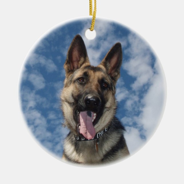 SCHÄFERHUND-VERZIERUNGS-WEIHNACHTEN KERAMIKORNAMENT (Vorne)