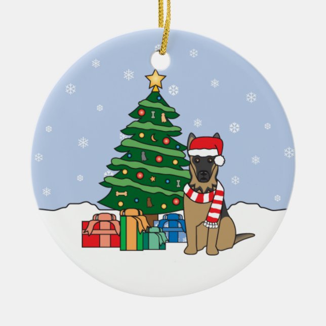 Schäferhund-Weihnachtsverzierung Keramik Ornament (Vorne)