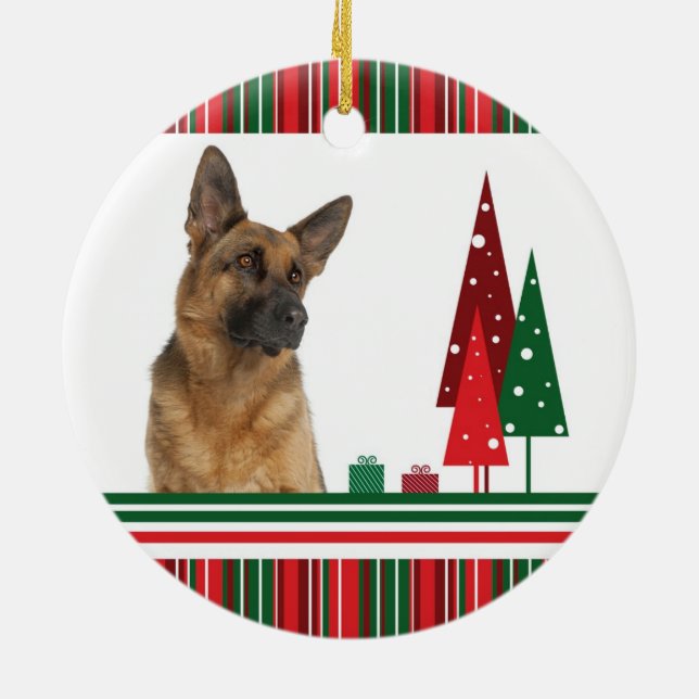 Schäferhund-Weihnachtsverzierung Keramikornament (Hinten)