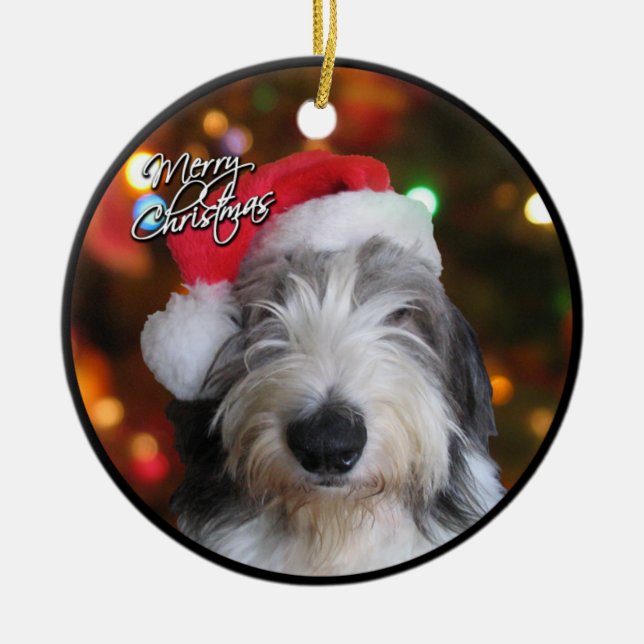 Schäferhund-Weihnachtsverzierung Sankt alte Keramikornament (Vorne)