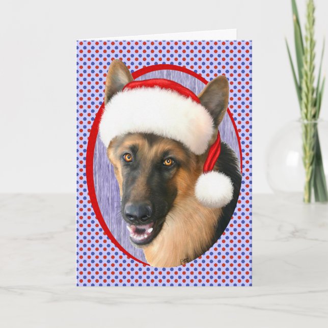 Schäferhund-WeihnachtsWeihnachtsmannmütze Feiertagskarte (Vorderseite)