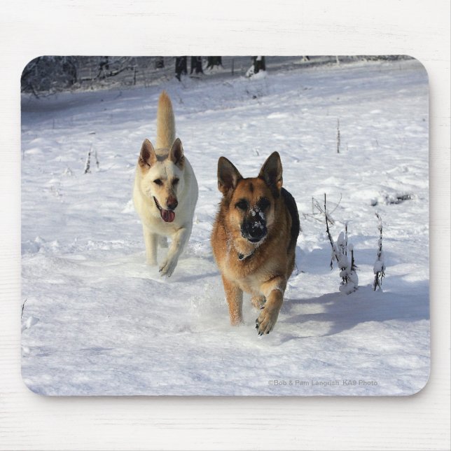Schäferhunde, die in den Schnee laufen Mousepad (Vorne)