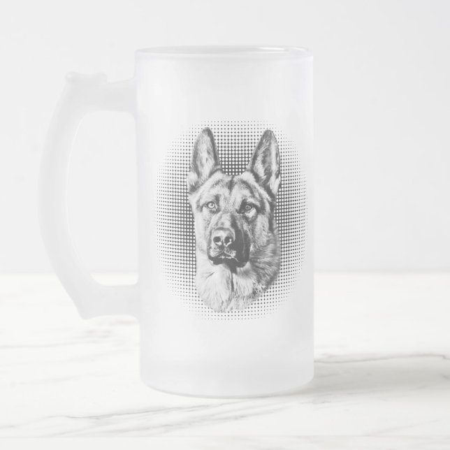 Schäferhundhund Mattglas Bierglas (Links)