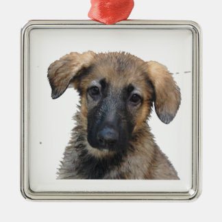 Schäferhundwelpenverzierung Silbernes Ornament