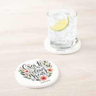 Schaff in mir ein reines Herz floral Getränkeuntersetzer