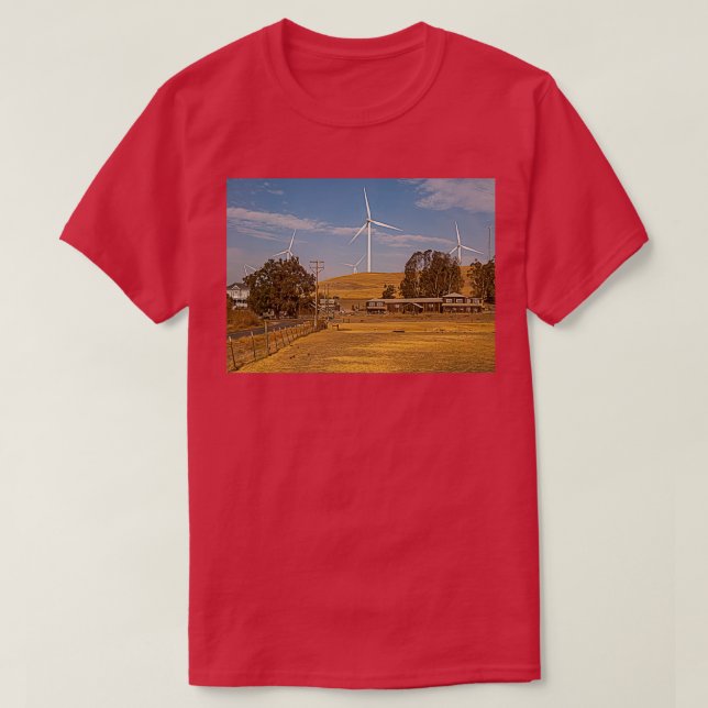 Schaffarm und Windkraftanlagen T-Shirt (Design vorne)