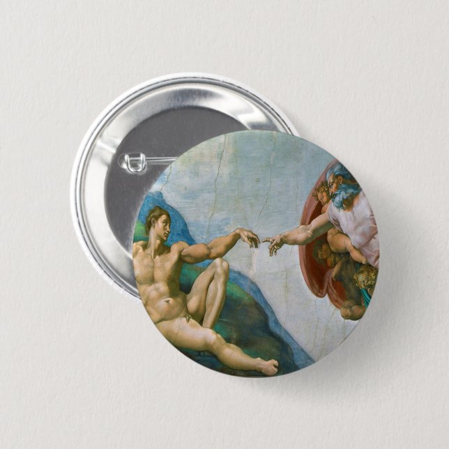 Schaffung von Adam - Michelangelo 1475 - 1564 Button (Vorne & Hinten)