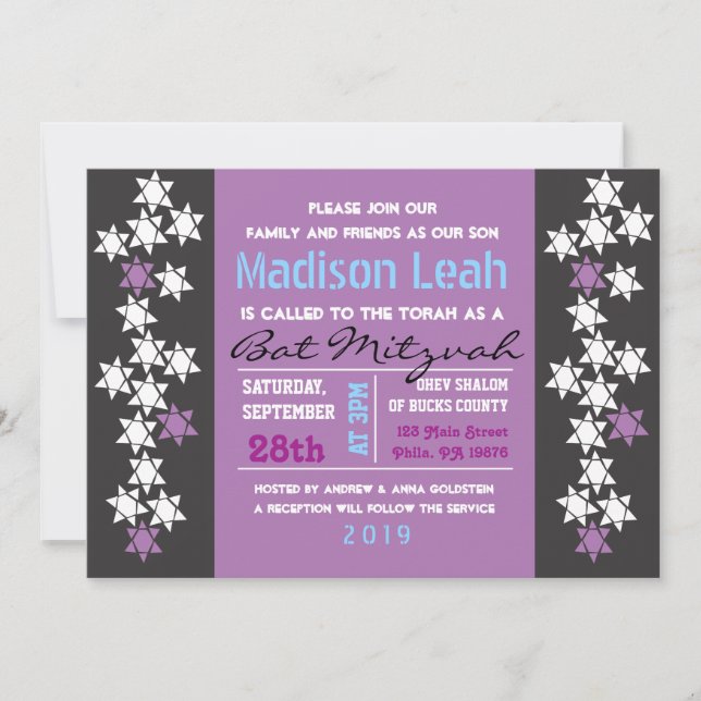 Schaffung von Bar Bat Mitzvah Einladung (Vorderseite)