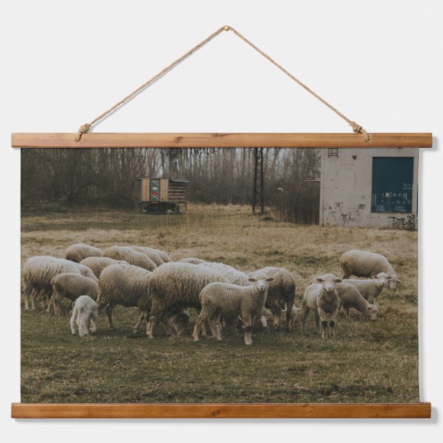 Schafherde Wandteppich Mit Holzrahmen (Vorne)