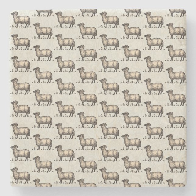 Schaflammfarm Vintag Steinuntersetzer (Vorderseite)