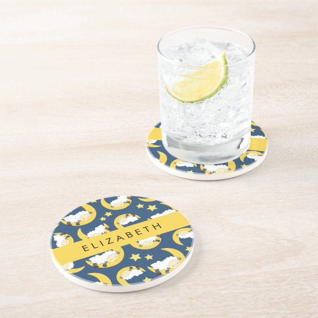 Schafmuster, schlafende Schafe, Mond, Ihr Name Getränkeuntersetzer (Seite)