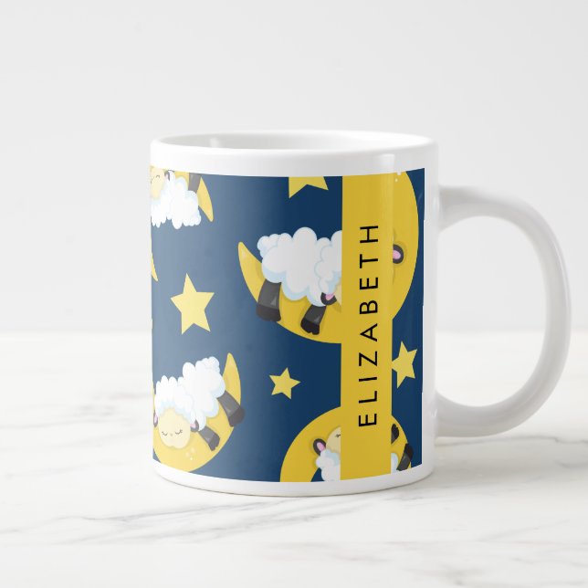 Schafmuster, schlafende Schafe, Mond, Ihr Name Jumbo-Tasse (Rechts)