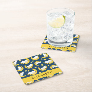 Schafmuster, schlafende Schafe, Mond, Ihr Name Rechteckiger Pappuntersetzer