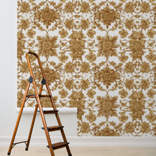 Schäl und kleb goldene Blumen auf weißem Hintergru Tapete