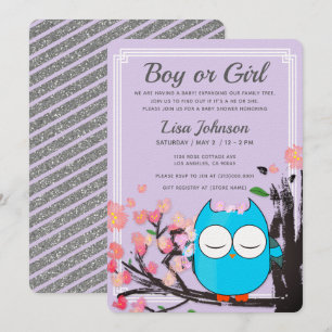 Schale Blossom Lila Glitzer Streifen Babydusche Einladung