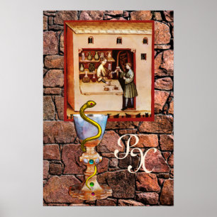 SCHALE DER HYGEIA  MONOGRAMM Medizin, Apotheke Poster