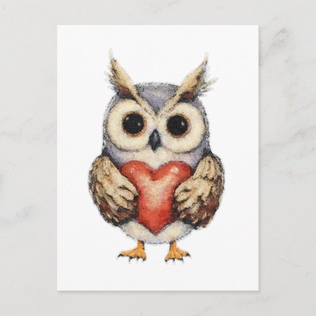 Schale der Liebe - herzerwärmende Owl Malerei Postkarte (Vorderseite)