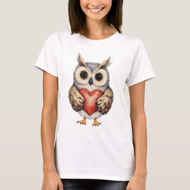 Schale der Liebe - herzerwärmende Owl Malerei T-Shirt (Vorderseite)
