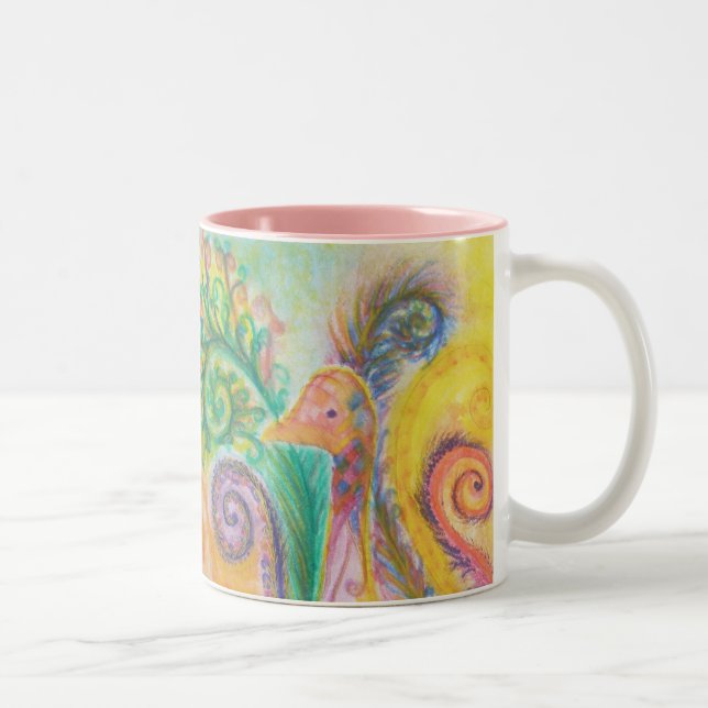 Schale mit buntem Vogel-Entwurf Zweifarbige Tasse (Rechts)