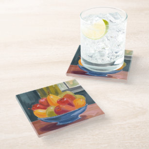 Schale mit Früchten Aquarellmalerei Glasuntersetzer