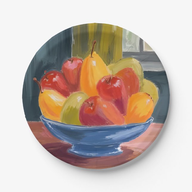 Schale mit Früchten Aquarellmalerei Pappteller (Vorderseite)