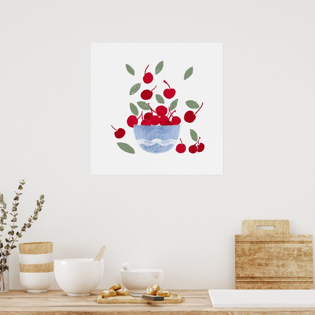 Schale mit Kirschen Aquarell Poster (Küche)