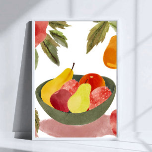 Schale mit Obst Wasserfarben Zitrusfrüchte Poster