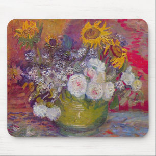 Schale mit Sonnenblumen und Rosen von Vincent van  Mousepad