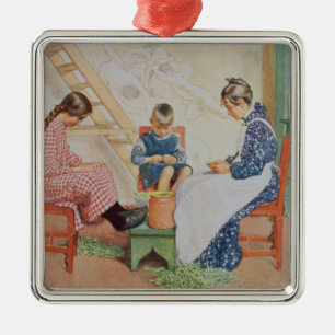 Schälen der Erbsen, Kneipe. in "Lasst Licht Hinin" Silbernes Ornament