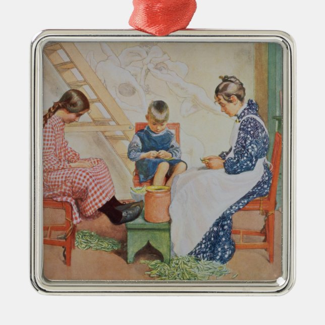 Schälen der Erbsen, Kneipe. in "Lasst Licht Hinin" Silbernes Ornament (Vorne)