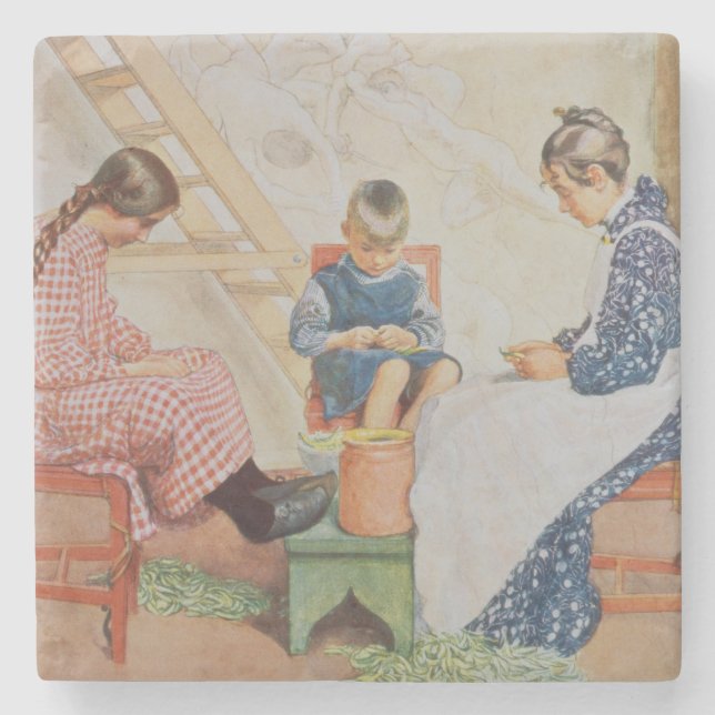 Schälen der Erbsen, Kneipe. in "Lasst Licht Hinin" Steinuntersetzer (Vorderseite)