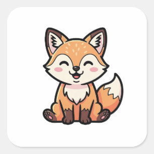 Schalk Füchslein – Süße Kawaii-Illustration Quadratischer Aufkleber