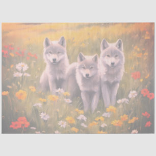 Schalkhafte graue Wolfswelpen Seidenpapier