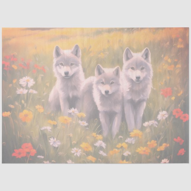 Schalkhafte graue Wolfswelpen Seidenpapier (Vorderseite)