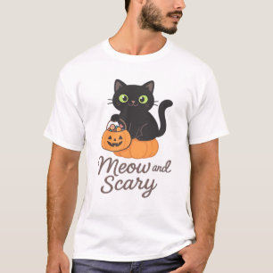 Schalkhafte schwarze Katze mit leuchtend grünen Au T-Shirt