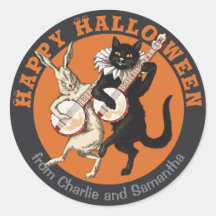 Schalkhafte schwarze Katze und Kaninchen CC1051 Ha