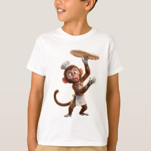 Schalkhafter Affenkoch, der Pizzateig wirft 3D Ren T-Shirt