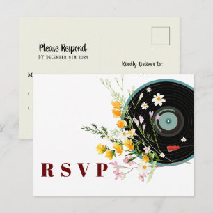 Schallplatte, floral, Oldies Rustikal, Frauen RSVP Einladungspostkarte