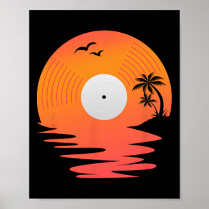 Schallplatte Retro-Diskette Meer Strand Plattenspi Poster