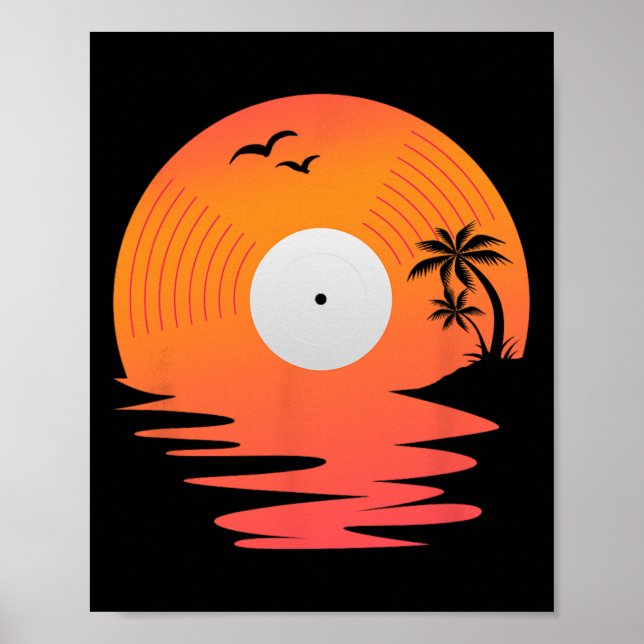 Schallplatte Retro-Diskette Meer Strand Plattenspi Poster (Vorne)