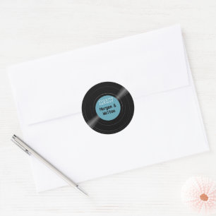 Schallplatten-Monogramm Vintage-Blue-Etikettenaufk Runder Aufkleber