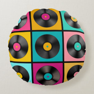Schallplatten Retro Hintergrund Rundes Kissen