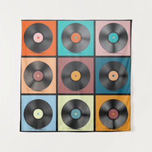 Schallplatten. Retro-LP-Discs-Set vintage Illustra Wandteppich