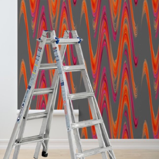 Schälstift Modernorange Zickzack-Muster Tapete (Peel stick modern rainbow gray orange wave pattern wallpaper)