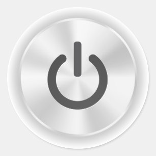 Schalten Sie den grauen Funny Button ein Runder Aufkleber